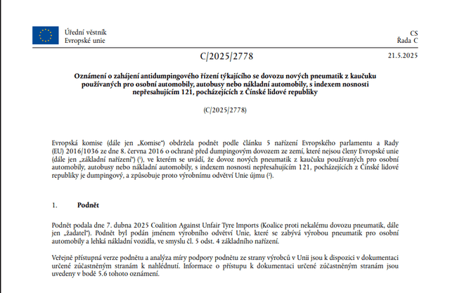 Evropa bojuje proti levným pneumatikám z Číny